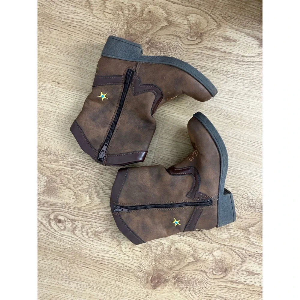 Disney Pixar Toy Story Woody Western Boots Toddler Size 8 Brown Bullseye Zip Up